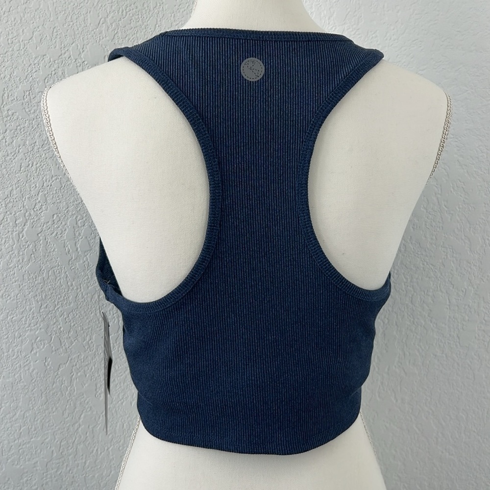 Threads 4 Thought ReActive Ribbed Crop Tank Top Navy Blue Large NWT Racerback - Picture 6 of 11